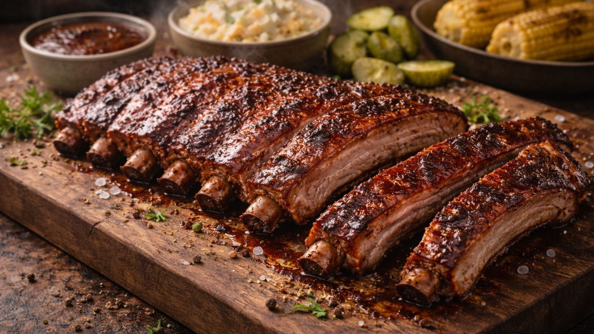 Zarte BBQ Spareribs mit intensiven Raucharomen und glänzender Glasur aus dem Smoker