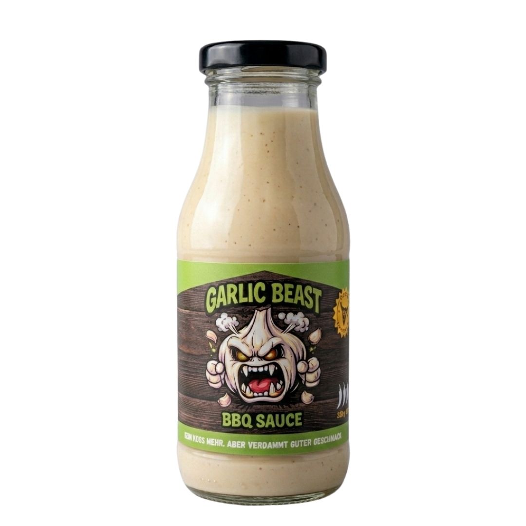 Garlic Beast BBQ Sauce von Kitchen Bastards, 225-g-Flasche – cremige Knoblauch-Barbecuesauce für Grill, Burger und Dip