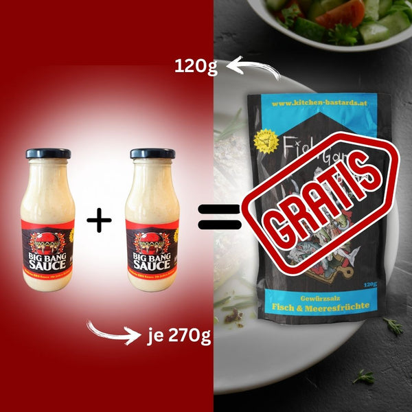 Kitchen Bastards OG Kaufe 2 BBQ-BigBang Saucen und erhalte das FischGangBang Gewürz Gratis Fast Bundle