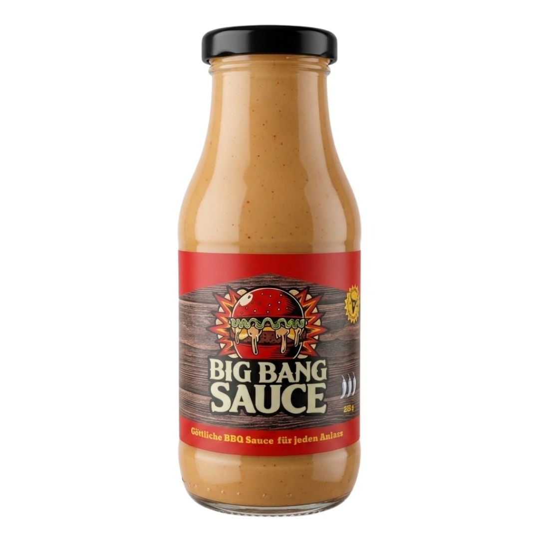 Big Bang BBQ Sauce von Kitchen Bastards, 225-g-Flasche – cremig-würzige Barbecuesauce für Burger und Grillgerichte