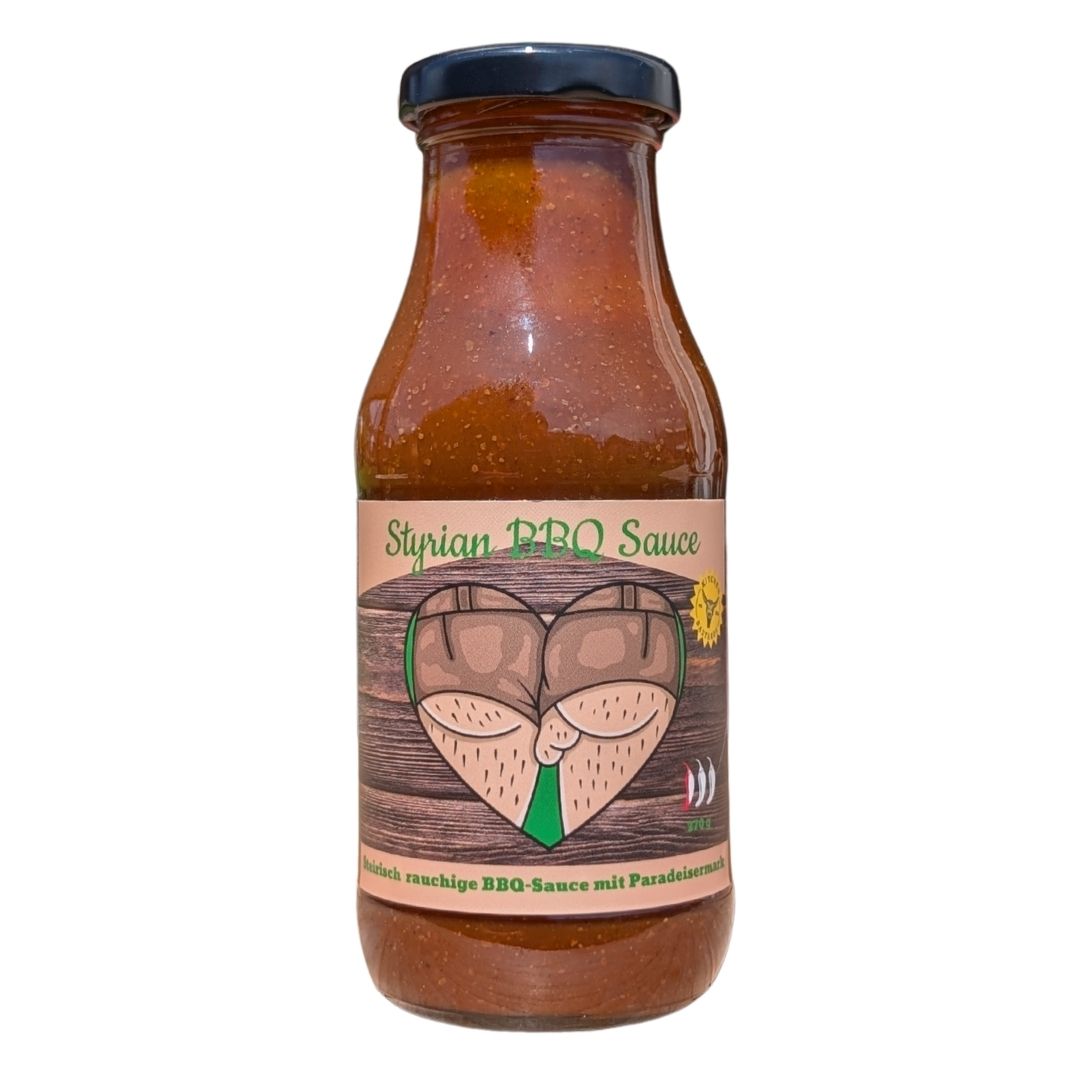 Styrian BBQ Sauce von Kitchen Bastards in Glasflasche, steirisch rauchige BBQ Sauce mit Paradeisermark für Würste, Fleisch und Grillgerichte