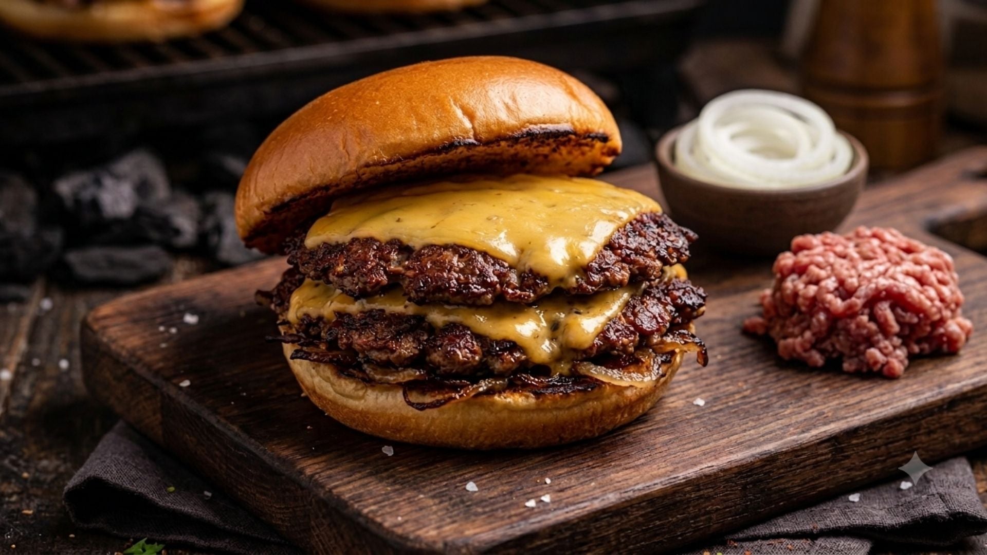 Smash Burger mit knuspriger Maillard-Kruste und schmelzendem Käse vom Grill von Kitchen Bastards