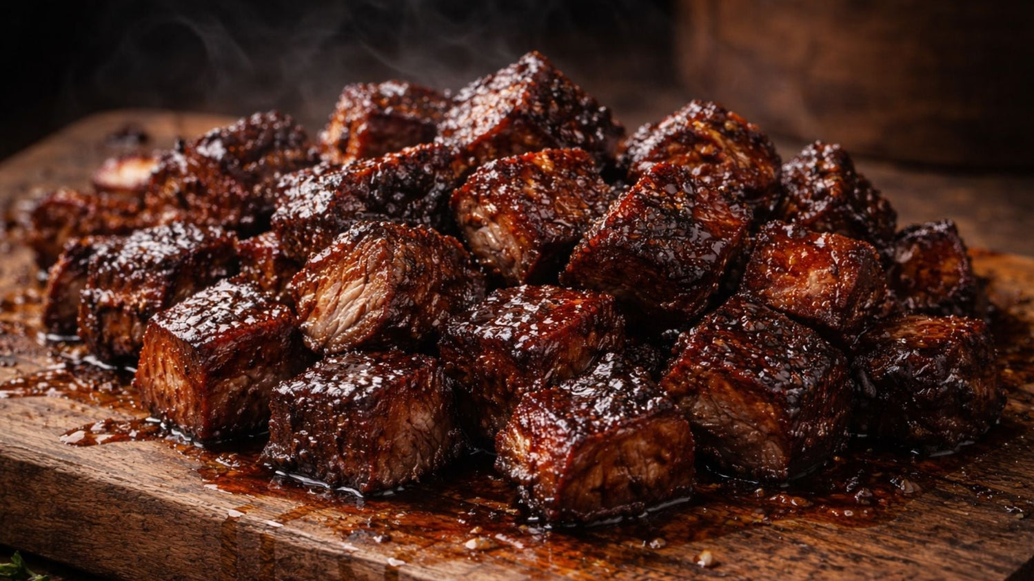 Saftige Beef Burnt Ends aus dem Smoker mit karamellisierter BBQ-Kruste und intensiven Raucharomen