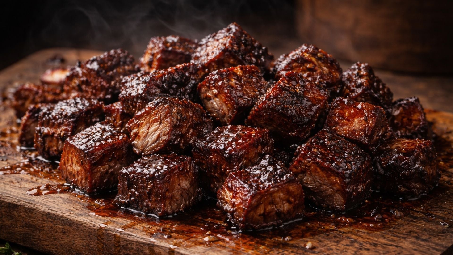 Saftige Beef Burnt Ends aus dem Smoker mit karamellisierter BBQ-Kruste und intensiven Raucharomen