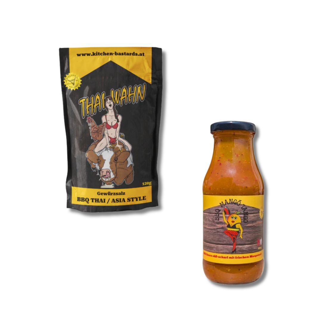 BBQ Asia Set von Kitchen Bastards mit Thaiwahn Asia Gewürz und Mango Tango BBQ Sauce, Bundle für asiatische Grillgerichte, Wok und Bowls